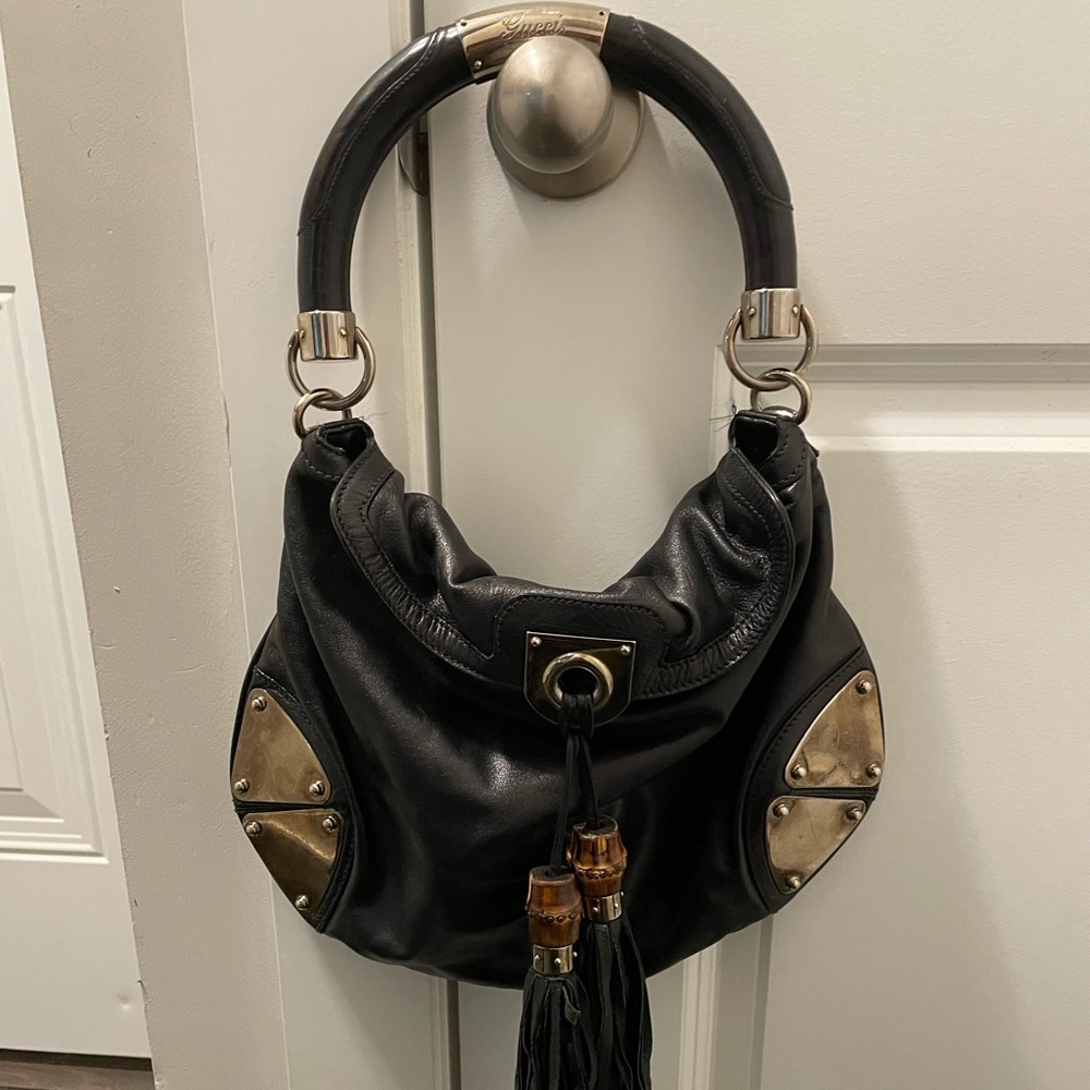 Gucci Black Indy Hobo Top Handle Bag